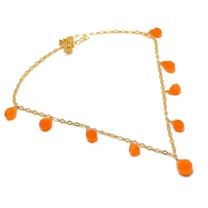 Carnelian, Chalcedony Gemstone 925 Sterling Silver Jewelry Necklace 20" j369 - Picture 1 of 2