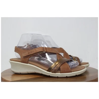 ECCO 女式 Felicia 皮革楔形凉鞋棕色青铜可调肩带 7 码 — 第 1/4 张图片