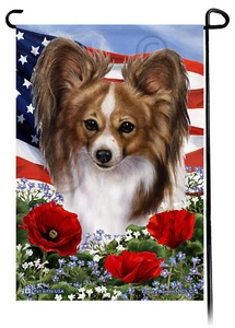 Patriotic Flowers Garden Flag - Sable and White Papillon - Picture 1 of 1
