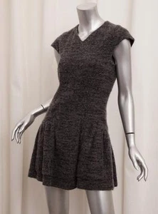 CHANEL Womens Gray Cashmere Wool Cap-Sleeve Drop Waist V-Neck Mini Dress 38/6 - Picture 1 of 5