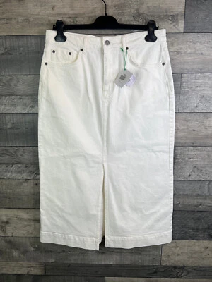 John Lewis Denim Midi Skirt Size UK 14 Ecru Casual Front Split Everyday Summer - Image 1 of 4
