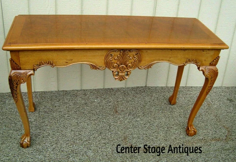59422  Banded  and Burled Mahogany Claw Foot Library Sofa Hall Table Stand Cover