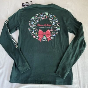T-shirt uomo Vineyard Vines manica lunga nuova con etichetta taglia XSmall Happy Holidays Preppy - Foto 1 di 7