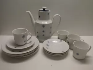VINTAGE ESCHENBACH GERMANY BAVARIA PORCELAIN GILT BLUE SNOW FLAKE COFFEE SET POT - Picture 1 of 7