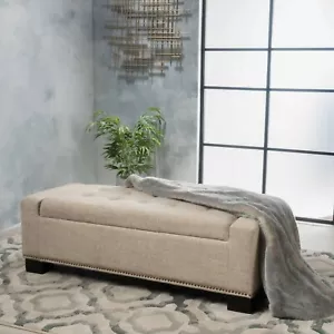 Espana Fabric Rectangle Storage Ottoman Bench - Picture 1 of 8