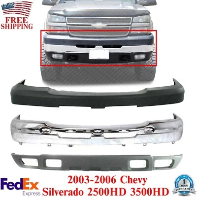 Комплект хромированного переднего бампера для Chevrolet Silverado 2500HD 3500HD 2003-2006 годов выпуска - Изображение 1 из 4