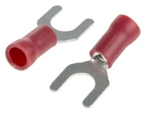 RS Pro CRIMP SPADE CONNECTORS 100Pcs 22-16AWG M5 Stud, Vinyl Insulated RED - Picture 1 of 1