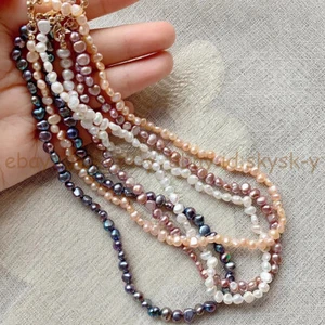 Small 4-5mm Genuine Natural Multicolor Freshwater Baroque Pearl Necklace 14-48'' - Picture 1 of 18