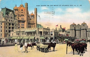DE COLECCIÓN ATLANTIC CITY NJ LINO POSTAL PASEOS EN PONY EN LA PLAYA 1941 061322 - Imagen 1 de 2
