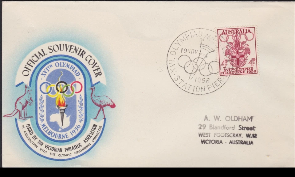XVI Juegos Olímpicos 1956 AVA cubierta de recuerdo Australia estación muelle antorcha llama Foto 1 de 1