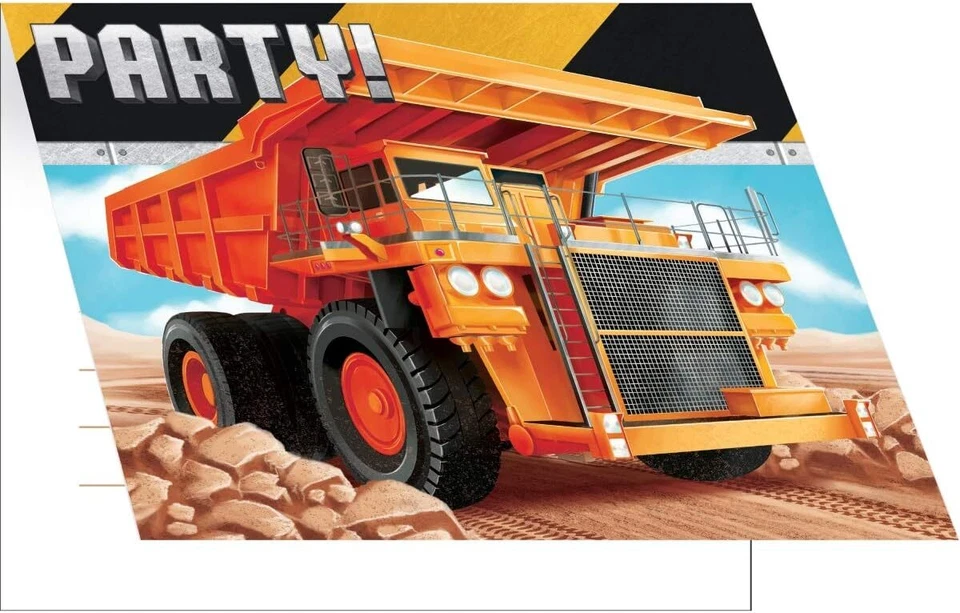 Big Dig Construction Tractor Vehicle Kids Birthday Party Invitations w/Envelopes - Image 1 of 1