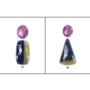 Zafiro natural sin tratar sin calefacción bicolor ovalado y desigual forma de cojín 2 piezas - Imagen 1 de 3