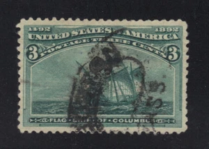 US #232 gebraucht 3c Columbian - schön zentriert - 3rd-Class Boston Cancel - Bild 1 von 2
