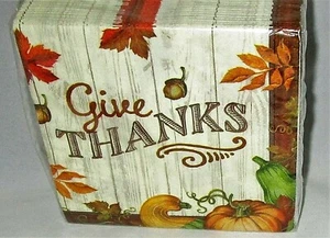 SERVILLETAS DE PAPEL CÓCTEL ACCIÓN DE GRACIAS 60 Ct 2 capas 9 4/5" X 9 3/4" GRACIAS CALABAZAS - Imagen 1 de 1