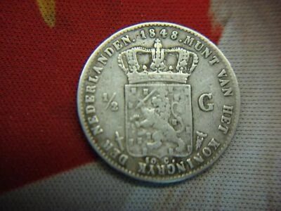 1848 NETHERLANDS 1/2 GULDEN - OLD WORLD SILVER COIN - Image 1 of 4