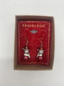 Pendientes colgantes Holiday Lane tono plata pavé y perlas de imitación Papá Noel - Imagen 1 de 2