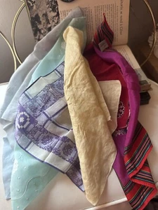 Lot of 6 Vintage silk Cotton different colours Handkerchiefs, - Picture 1 of 12