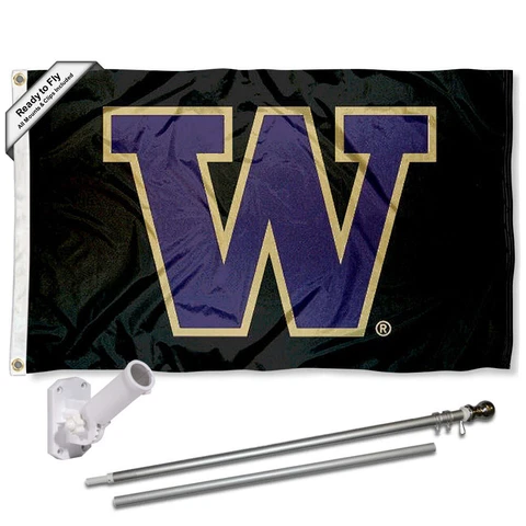 Washington Huskies Black Flag Pole and Bracket Gift Package Cover