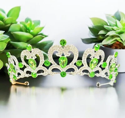 Tiara de estrás verde. Tiara de Plata, Tiara Corazón, Corona Niña Flor, Regalo Navidad Foto 1 de 4