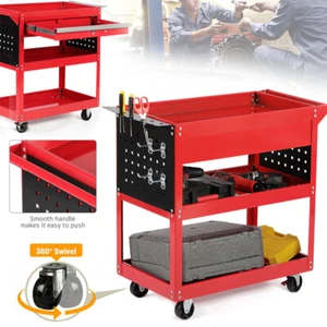 3 Tier Tool Storage Cart Portable Trolley Garage Tools Box W/ Drawer Heavy Duty - Picture 1 of 12