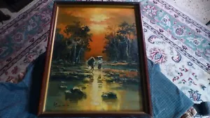 PINTURA AL ÓLEO ASIÁTICA MCM Vintage Firmada: KIM Y.H. "Arte original 22"" x 17"" ¡en muy buen estado! - Imagen 1 de 6