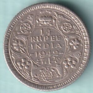 BRITISH INDIA 1942 KING GEORGE VI 1/4 RUPEE UNC SILVER COIN RARE