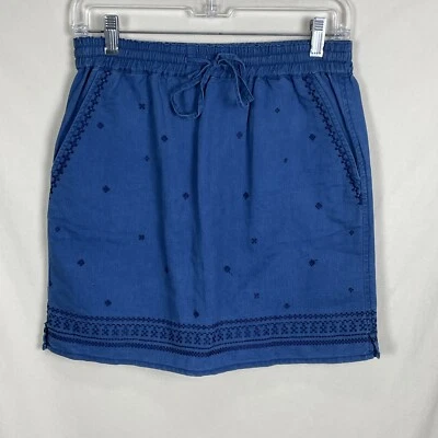 Falda J Crew Mezcla de Lino Cambray Talla XXS Azul Bordado Bolsillos Pull On Foto 1 de 4