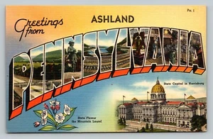 Postcard PA Large Letter Greetings Ashland Pennsylvania VTG Linen Unused - Picture 1 of 2