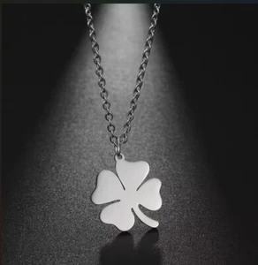 Silver Color  Classic Four Leaf Clover Pendant Necklace Stainless Steel Gift - Picture 1 of 3