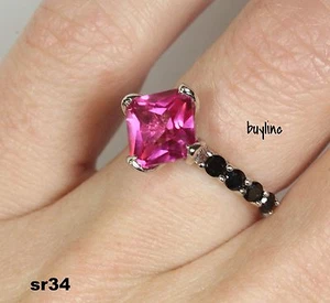 Anello di fidanzamento 2,36 ct rosa caldo zirconi solitario accento nero sposa - Foto 1 di 4