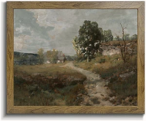 Natural Landscape Art - Vintage Print Country Landscape Painting， Framed Canvas  - Picture 1 of 12