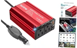 400W Power Inverter, FSATBTNE DC 12V to 110V AC Car Plug Adapter Outlet Red - Picture 1 of 8