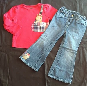 Gymboree NEW YORK GIRL Yorkie Red Shirt,Jeans Outfit Yorkie,Size 4,Vintage - Picture 1 of 3