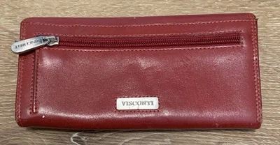 Cartera de cuero roja para mujer VISCONTI interior exterior áreas de monedas ranura de identificación transparente a cuadros Foto 1 de 4