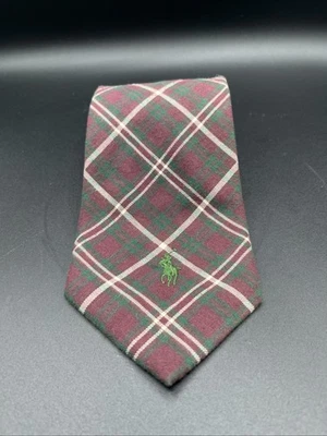 POLO Ralph Lauren Men Neck Tie Plaid Red  Green White 100% cotton green logo - Image 1 of 4