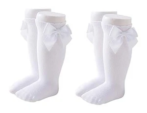 Maorrew 2 Pack Baby Girls Knee High Socks Bow Long 0-12 Months White 2 Pack - Picture 1 of 8
