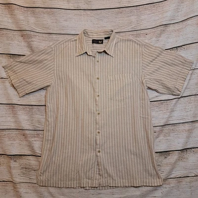 Arrow Blue Jean Co Men's Short Sleeve Button-up Shirt Size M Beige Plaid Cotton - Image 1 of 4