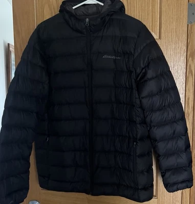 Eddie Bauer Puffer Jacket Mens Large Tall Black Down Coat Outdoor - Image 1 of 4