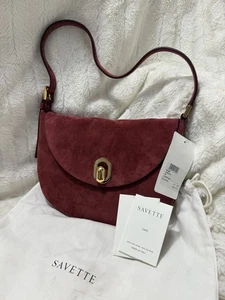 NWT 🌺 SAVETTE Small Tondo Wine Red Suede Hobo Bag 100% Calf Leather $1700 - Picture 1 of 15