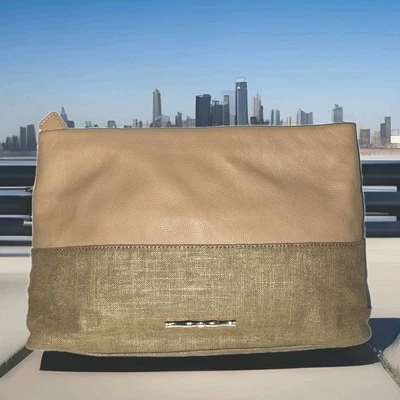Elaine Turner Washed Leather Copper Linen Clutch Handbag 13x9 *Read $228 - Image 1 of 4