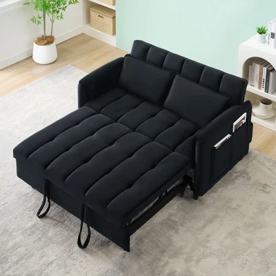 Nuevo/52" Sofá Terciopelo Moderno Negro, Sofá Cama Extraíble, Pequeño Love Seat Sofá Informal Foto 1 de 4