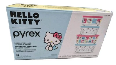 Pyrex Hello Kitty Contenedor de Almacenamiento de Alimentos de Vidrio Decorado Juego de 8 Piezas Foto 1 de 2