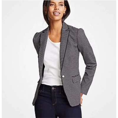 Blazer para mujer Ann Taylor ojo de pájaro tejido a rayas perla talla 12 náutico preppy Foto 1 de 4