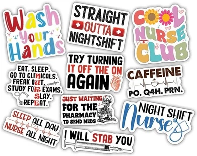 10pcs Nurse Sticker, Nurse Life Strong Nurse, Night Shift Nurse, Cool Nurse Club - Image 1 of 4