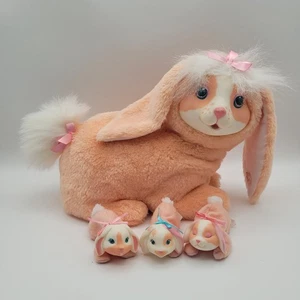 Vintage Hasbro Peach Bunny Surprise Plush Rabbit Mom and 3 Babies 1992 - Picture 1 of 12