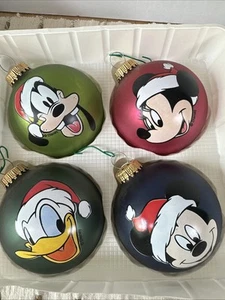 Set 4 Vtg Krebs Disney Mickey Glass Christmas Ornaments Minnie, Goofy, Donald - Picture 1 of 3