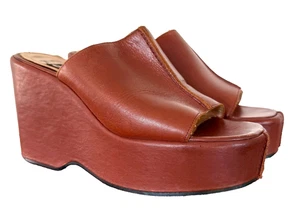 Nine & Co. Chunky Platform Sandals Brown Leather Mules Women's 6.5 - Picture 1 of 12