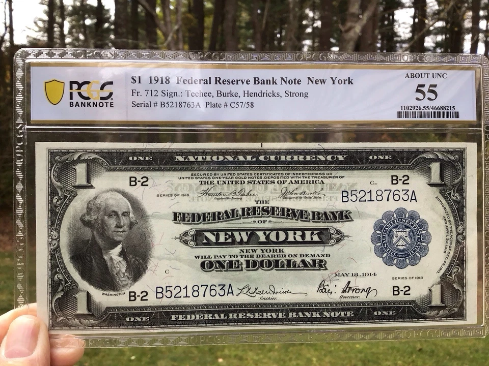 1918 $ 1 Federal Reserve Bank Note New York Fr.712 Teehee,Burke,Hendricks,Strong - Image 1 of 4
