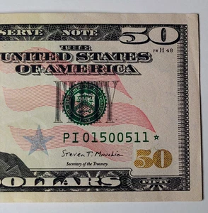 FANCY SERIAL NUMBER -PI  01500511 - Trinary Star Note - 2017 $50 - Picture 1 of 5