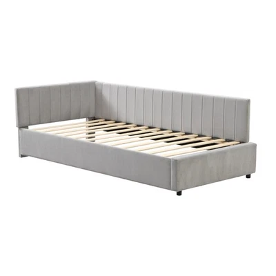 Polsterbett Schlafsofa 90x200cm mit Lattenrost Multifunktionsbett Samtstoff Grau - Bild 1 von 4